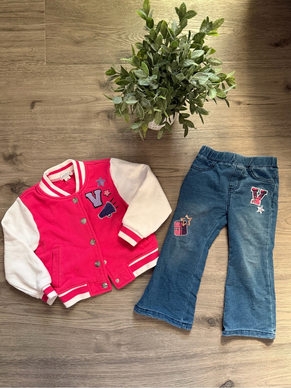 Toddler Pink Varsity Jacket with Contrast Sleeves